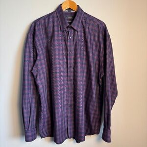 Jones New York Mens Check Plaid Long Sleeve Casual Dress Shirt Purple Size 2XL